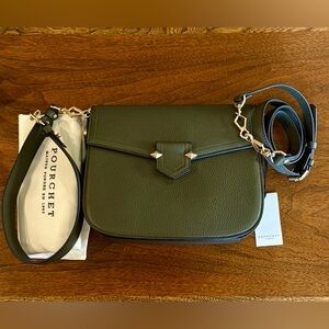 NEW w/TAGS- French Maison Pourchet Olive Army Green Leather Handmade Handbag